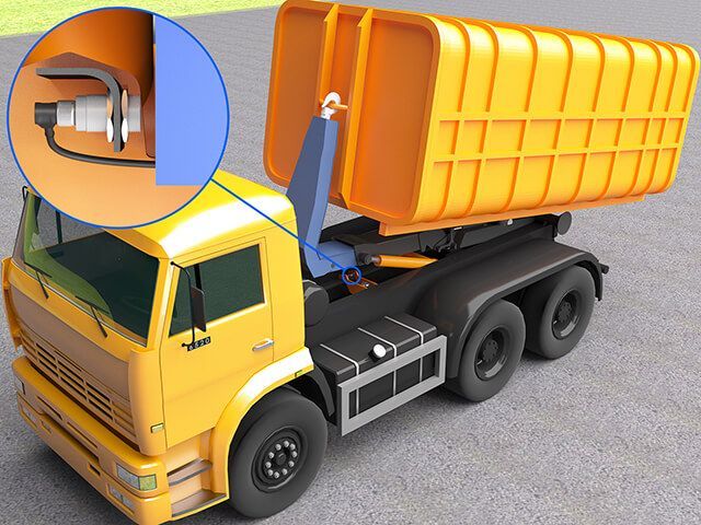 Contrinex-Sensoren überwachen Containerposition an Hakenlift-Lkw